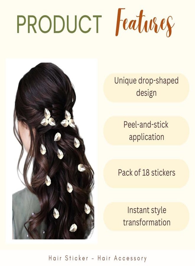Ansh Drop-Shaped Hair Stickers: No Pins Needed! 18 Pieces for DIY Hair-styling - Hair Accessories - 2761, Silver - Image 2