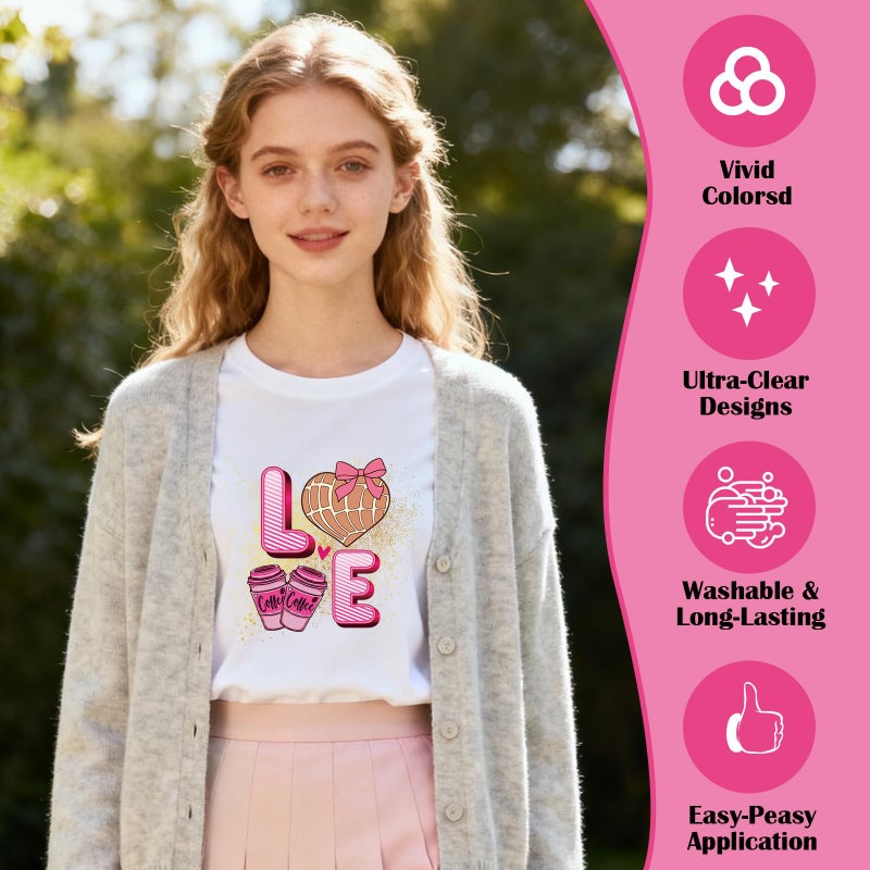 Dazoratix Valentine Iron on Transfers - 20 Sheets Happy Valentine's Day DTF Ready to Press Heat Patches Cute Funny Pink Concha Vinyl Stickers Decals for T Shirts Clothes Pillow DIY Crafts Decorations - Image 4
