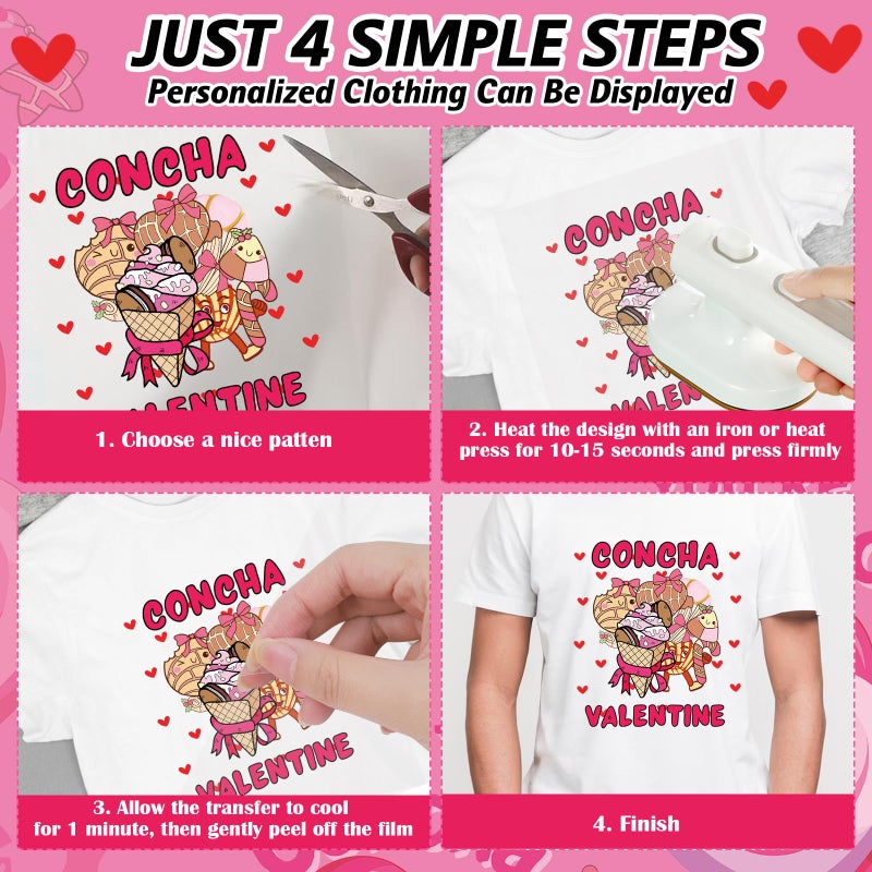 Dazoratix Valentine Iron on Transfers - 20 Sheets Happy Valentine's Day DTF Ready to Press Heat Patches Cute Funny Pink Concha Vinyl Stickers Decals for T Shirts Clothes Pillow DIY Crafts Decorations - Image 5