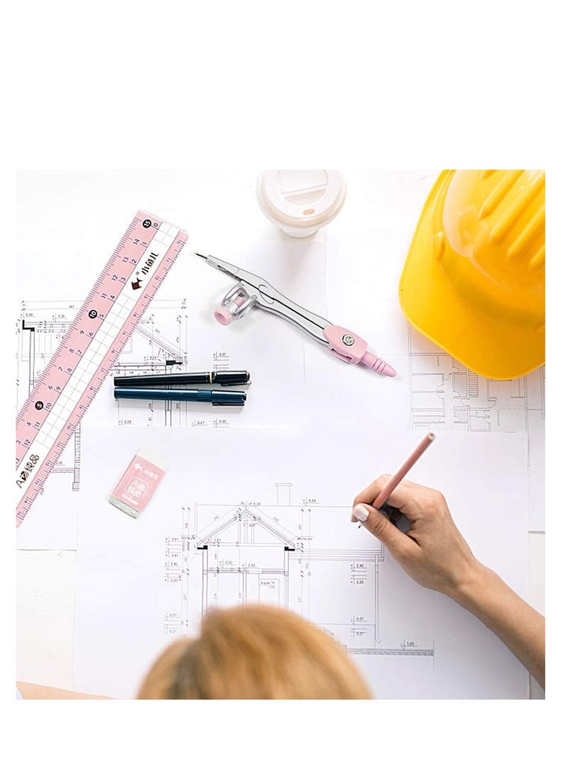 Maths Set, 8 PCS Geometry Sets with Shatterproof Storage Box, Geometry Set for School, Includes Ruler, Protractor, Compass, Pencil,Pencil Sharpener and Eraser, etc, Suitable for students - Image 2