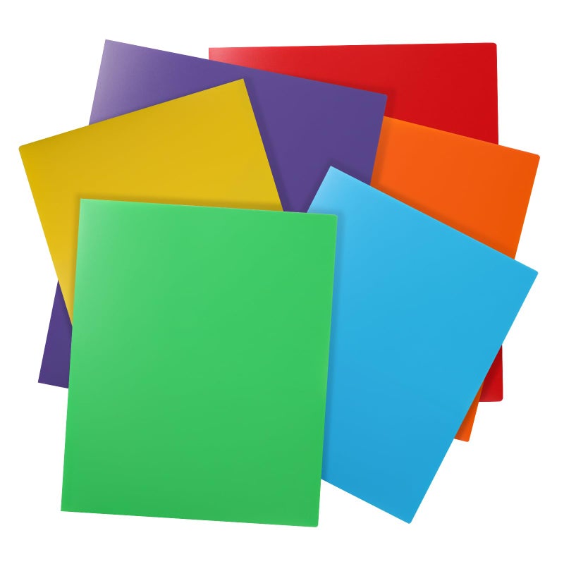Cesil Plastic Folders with Pockets (6 Pack, Assorted Colors), Durable Heavy Duty File Folders with Business Card Slot, 2-Pocket Folder for Schoolwork & Office,Letter Size - Image 1