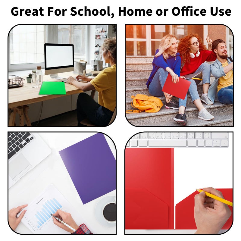 Cesil Plastic Folders with Pockets (6 Pack, Assorted Colors), Durable Heavy Duty File Folders with Business Card Slot, 2-Pocket Folder for Schoolwork & Office,Letter Size - Image 5