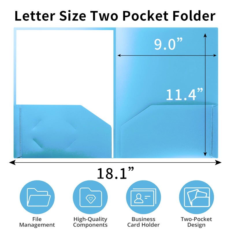 Cesil Plastic Folders with Pockets (6 Pack, Assorted Colors), Durable Heavy Duty File Folders with Business Card Slot, 2-Pocket Folder for Schoolwork & Office,Letter Size - Image 3