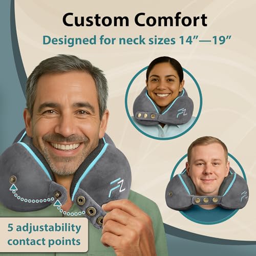 FLOWZOOM Memory Foam Travel Pillow for Airplanes & Car Rides - Adjustable Airplane Pillow with 360° Chin and Neck Support for Comfy Naps, Extra-Soft Washable Neck Pillow Cover, Squeezy Mesh Bag - Grey - Image 3