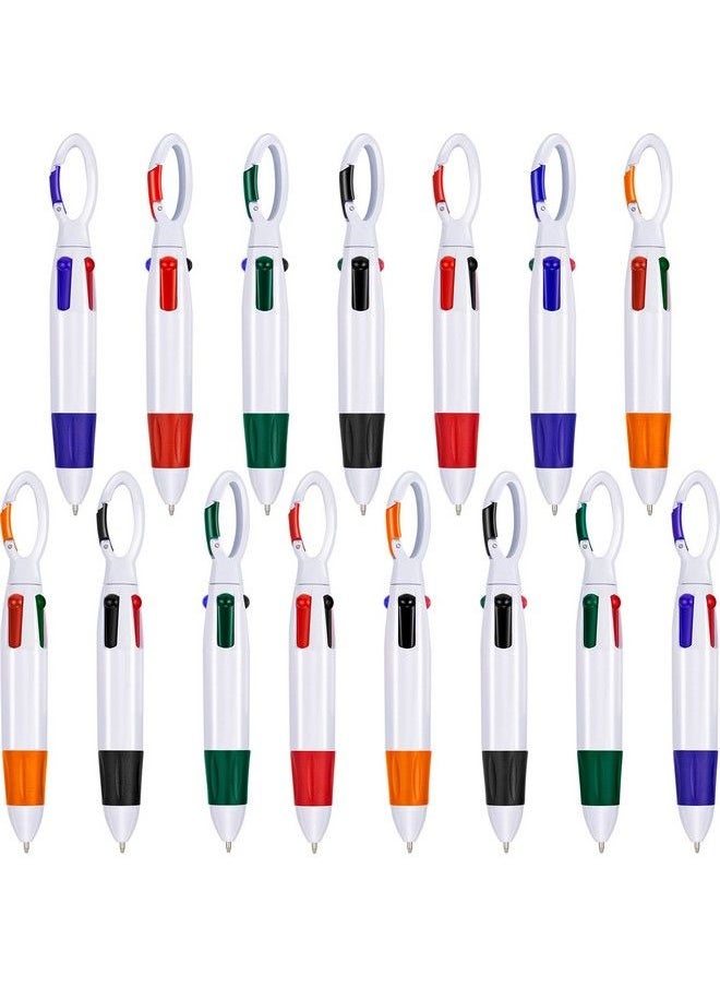 TecUnite - 15 Pieces Shuttle Pens Retractable Multicolor Ballpoint Pens 4 Neon Color Pens In One With Buckle Keychain On Top For Office School Supplies Students Children Gift - Image 1