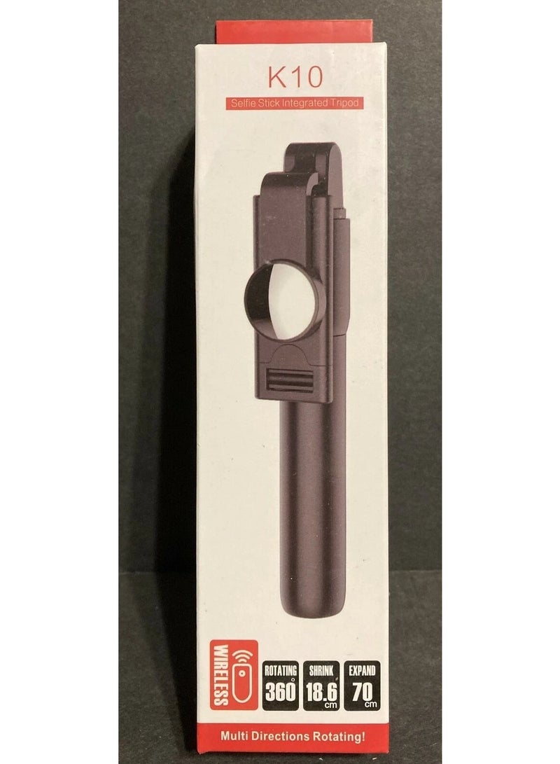 Green Tiger 3-in-1 Wireless Bluetooth Selfie Stick with Integrated Tripod and 360 Degree Rotation - Black - Image 1