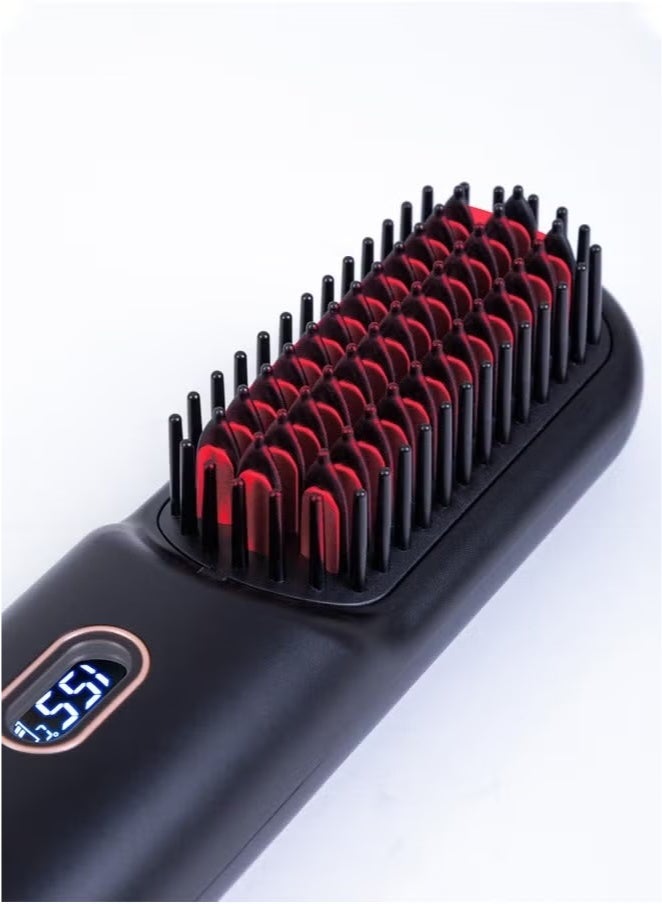 مجفف شعر لاسلكي وفرشاة تمليس الشعر، فرشاة تمليس الشعر مع التحكم في درجة الحرارة باللون الأسود - Image 4