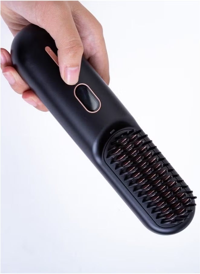 مجفف شعر لاسلكي وفرشاة تمليس الشعر، فرشاة تمليس الشعر مع التحكم في درجة الحرارة باللون الأسود - Image 3