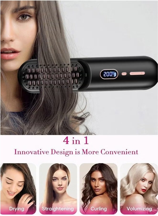 مجفف شعر لاسلكي وفرشاة تمليس الشعر، فرشاة تمليس الشعر مع التحكم في درجة الحرارة باللون الأسود - Image 2
