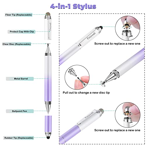 Penyeah Stylus Pen for iPad/iPhone/Android (4 in 1),Universal Touch Screen Disc Tip/Mesh & Rubber Tip Stylist Pen for All Capacitive Phones/Tablets/Laptops-Dream Purple - Image 2