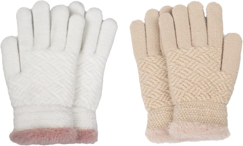 FENELY 2 Pairs Kid Winter Knit Gloves Stretchy Warm Gloves Gift for Boy Girl - Image 1