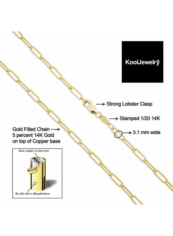 Kooljewelry Solid 14k Yellow Gold Filled Paperclip Chain Bracelet for Women (3.1 mm, 7.5 inch) - Image 3