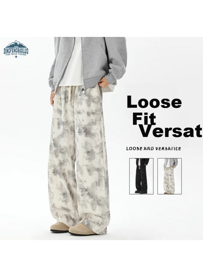 Dingfengbaoluo Fashion Tie-dye Casual Pants For Men, Autumn Loose-fit High-end Fashion Straight-leg Niche Long Trousers, Ys16 Apricot Color 3XL - Image 1
