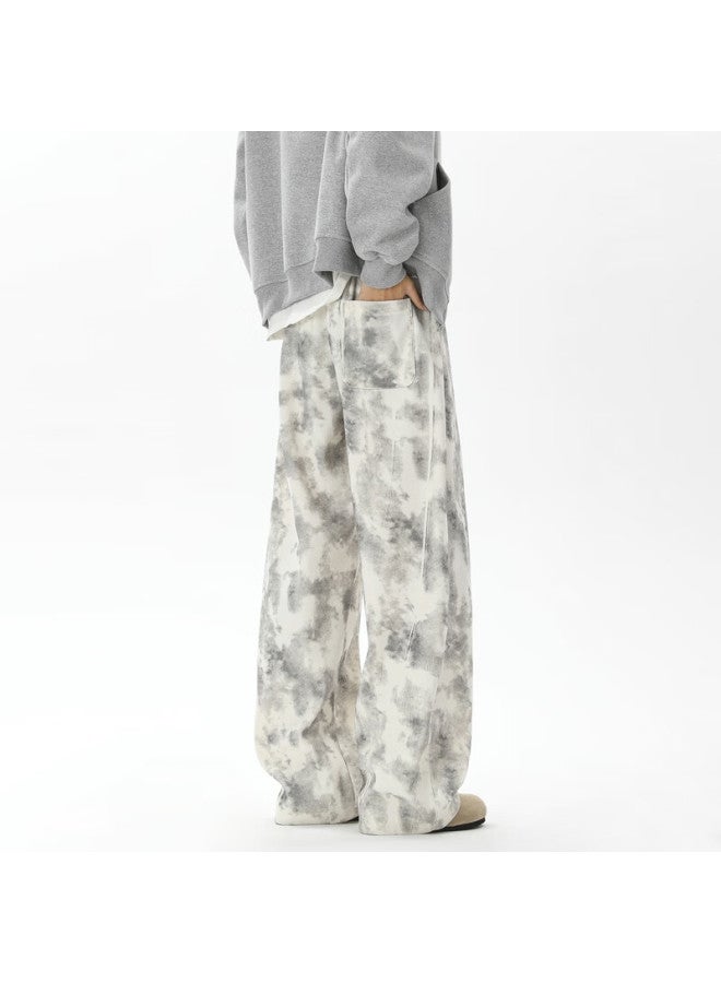 Dingfengbaoluo Fashion Tie-dye Casual Pants For Men, Autumn Loose-fit High-end Fashion Straight-leg Niche Long Trousers, Ys16 Apricot Color 3XL - Image 2