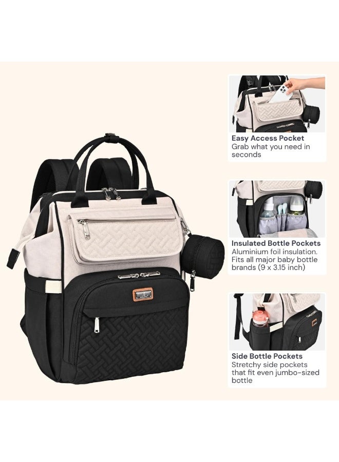 BabbleRoo Diaper Bag Backpack, Multifunction Nappy Changing Bag with Changing Pad, Stroller Straps & Pacifier Case, Unisex Stylish Travel Back Pack for Moms & Dads – Apricot & Black - Image 3
