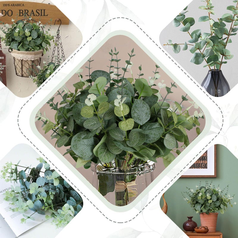 Coreland 120 Pcs 3 Kinds Mixed Artificial Eucalyptus Leaves Stems Fake Silver Dollar Eucalyptus Leaves Stem Bulk Faux Leaf for DIY Bouquets Floral Arrangement Wedding Home Decor - Image 3