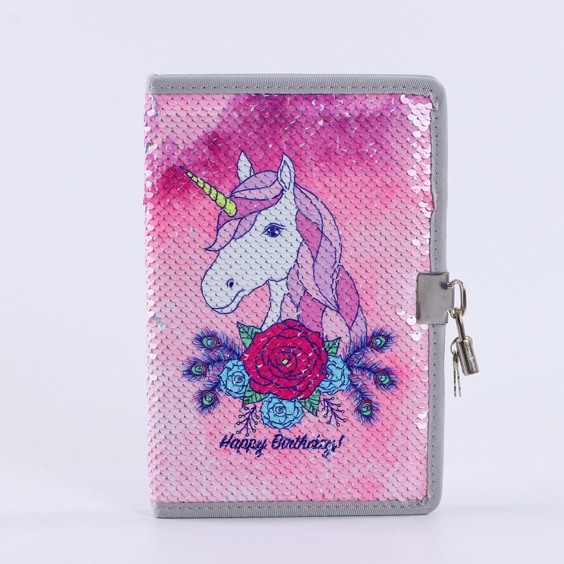 Sequin Cloth Fish Liner Laptop Flip Positioning Embroidered Mermaid Flamingo Unicorn Gift Book With Lock - Image 1