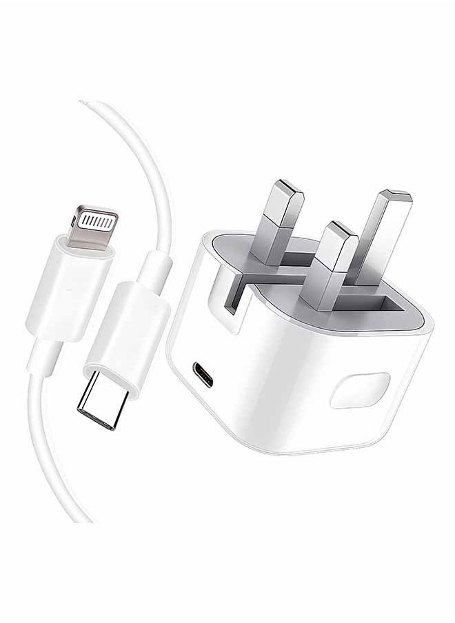 Peachjoy iPhone Charger [Apple MFi Certified] Apple 20W USB C Fast Charger Plug and 2M/6.6FT USB-C to Lightning Cable, 20W PD UK Adapter Compatible with iPhone 14/13/12/11/Pro/Pro Max/Plus/XS/SE, AirPods-White  - Image 1