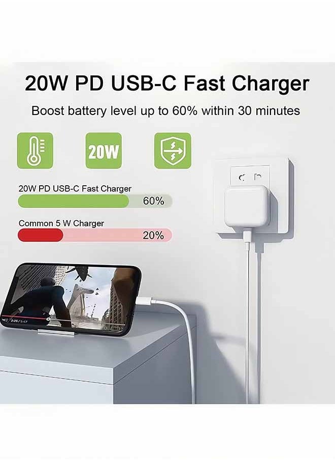 Peachjoy iPhone Charger [Apple MFi Certified] Apple 20W USB C Fast Charger Plug and 2M/6.6FT USB-C to Lightning Cable, 20W PD UK Adapter Compatible with iPhone 14/13/12/11/Pro/Pro Max/Plus/XS/SE, AirPods-White  - Image 2