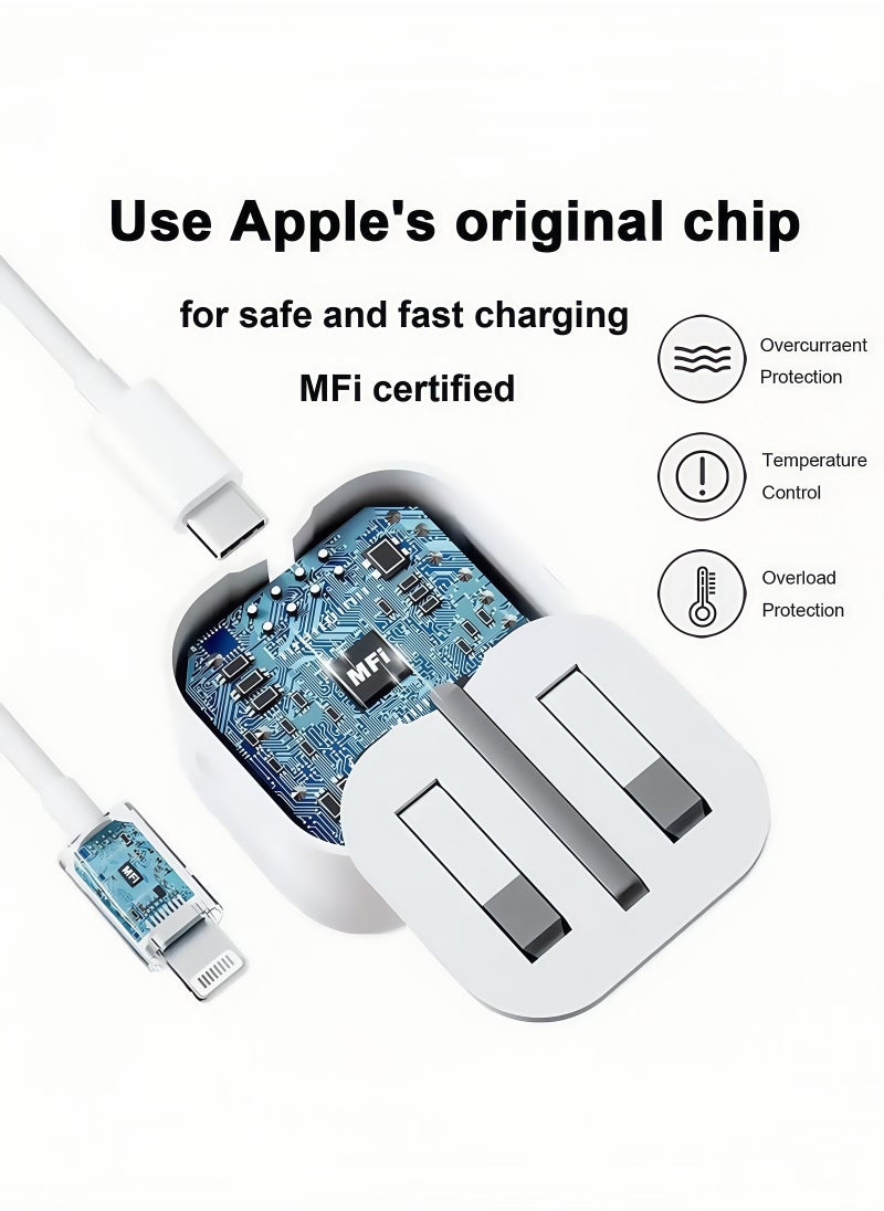 Peachjoy iPhone Charger [Apple MFi Certified] Apple 20W USB C Fast Charger Plug and 2M/6.6FT USB-C to Lightning Cable, 20W PD UK Adapter Compatible with iPhone 14/13/12/11/Pro/Pro Max/Plus/XS/SE, AirPods-White  - Image 4