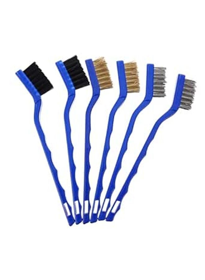 6pcs Mini Wire Brush Set With Curved Handle Stiff Bristles For Engine Dirt Corrosion Cleaning - Image 1