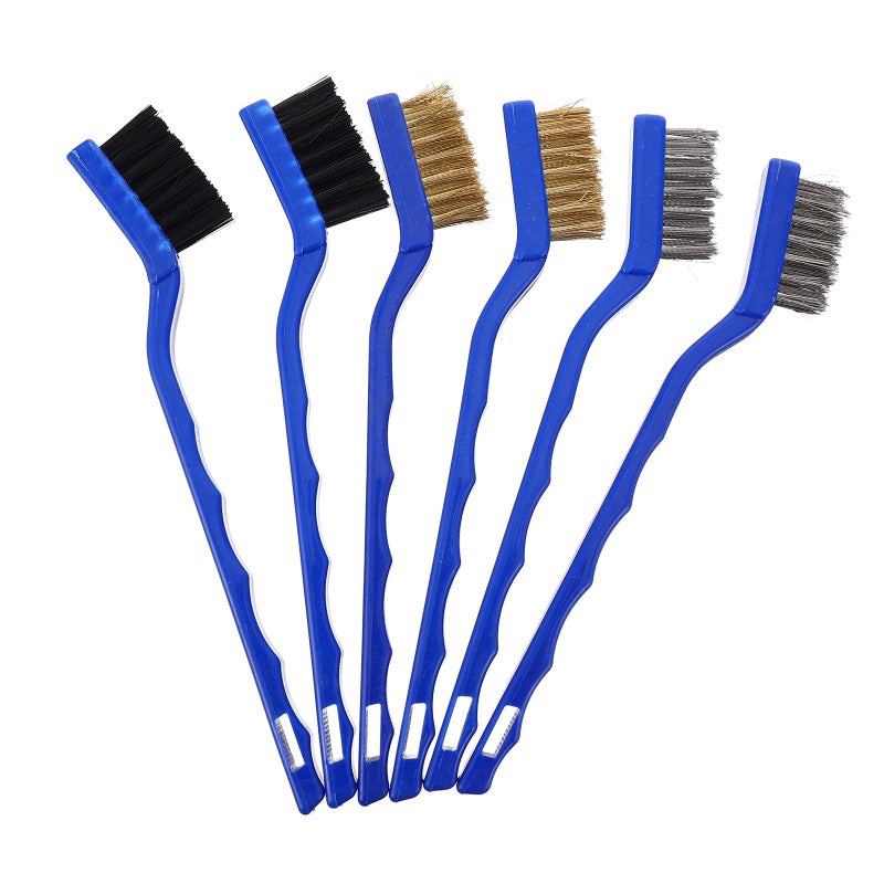 6pcs Mini Wire Brush Set With Curved Handle Stiff Bristles For Engine Dirt Corrosion Cleaning - Image 2
