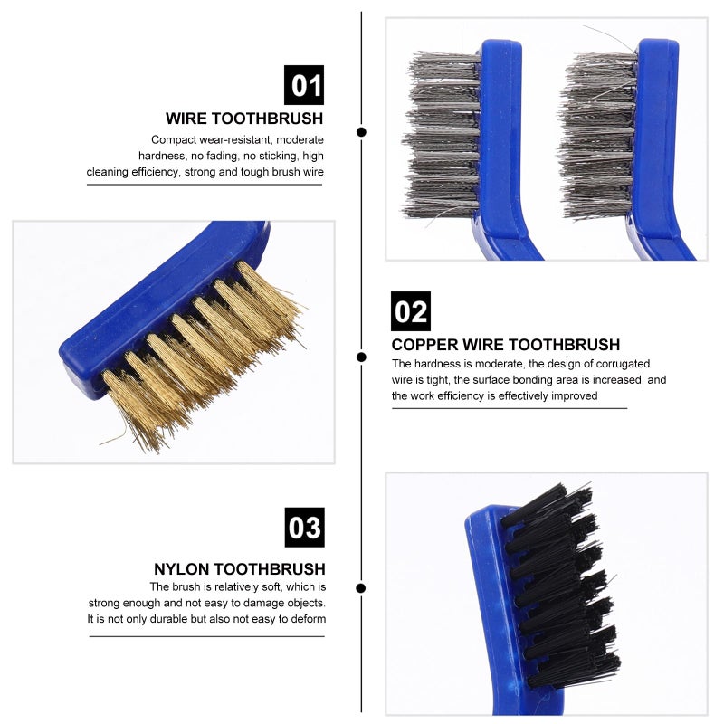 6pcs Mini Wire Brush Set With Curved Handle Stiff Bristles For Engine Dirt Corrosion Cleaning - Image 4