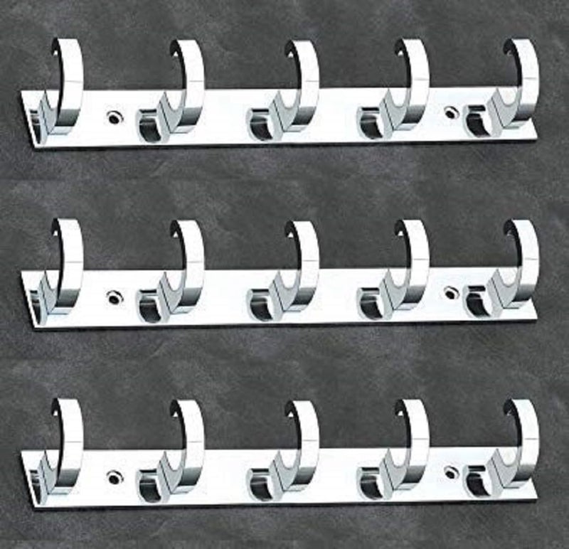 iSTAR 5 Pin Bathroom Cloth Hooks Hanger Door Wall Bedroom Bathroom Robe Hooks Rail for Hanging KeysClothesTowel Steel Hook Silver Pack of 3 Aluminium - Image 1