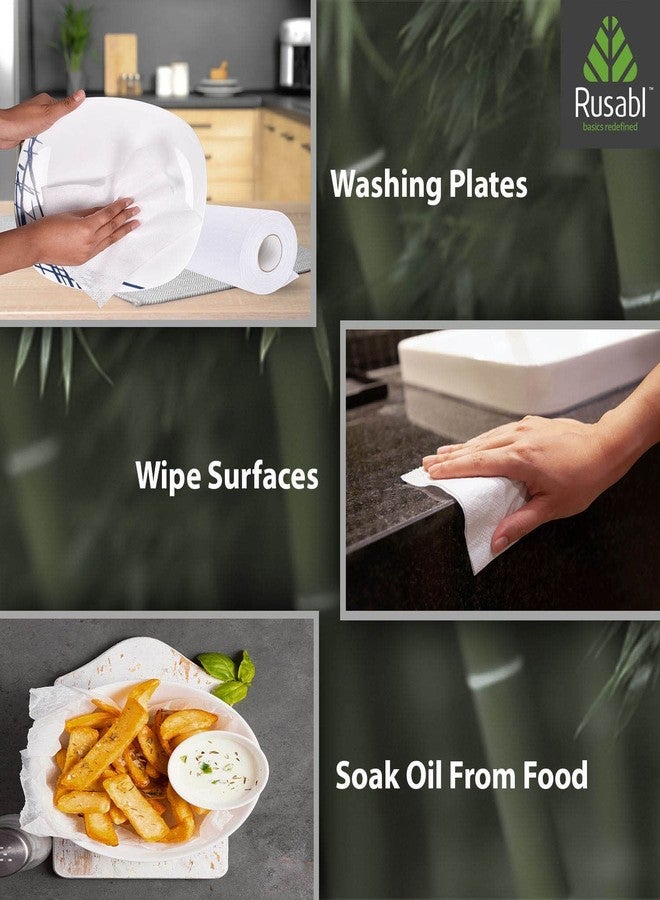 Rusabl لفافة مناشف مطبخ عضوية من RUSABL للتنظيف، قماش تنظيف قابل لإعادة الاستخدام مصنوع من الخيزران، مناشف ورقية خالية من الأشجار، صديقة للبيئة وقابلة للتحلل الحيوي (50 ورقة) - Image 3
