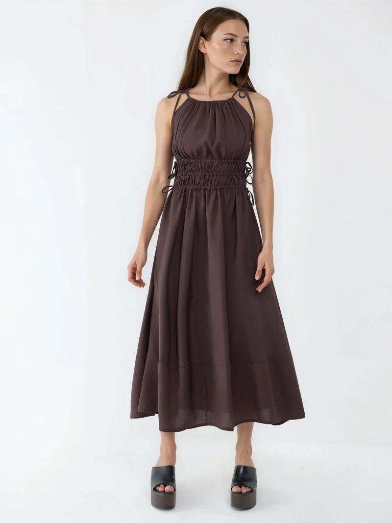 بوسيم BUSEM Ruched Strap Midi Dress