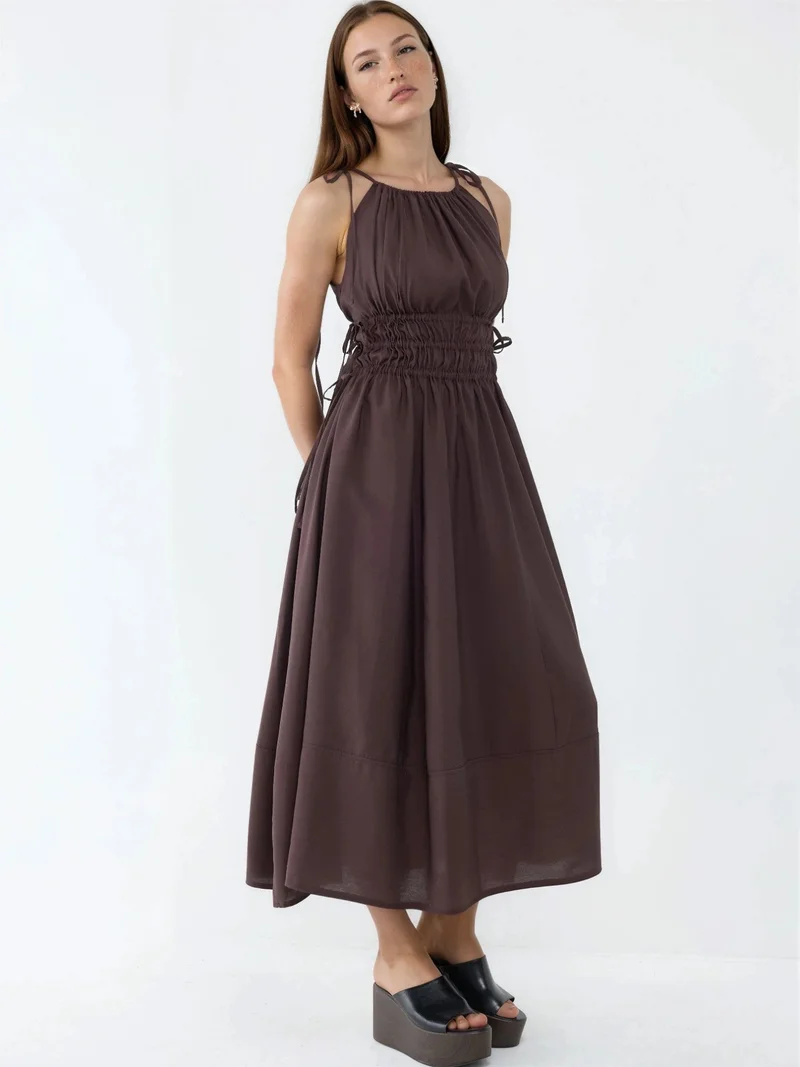 بوسيم BUSEM Ruched Strap Midi Dress
