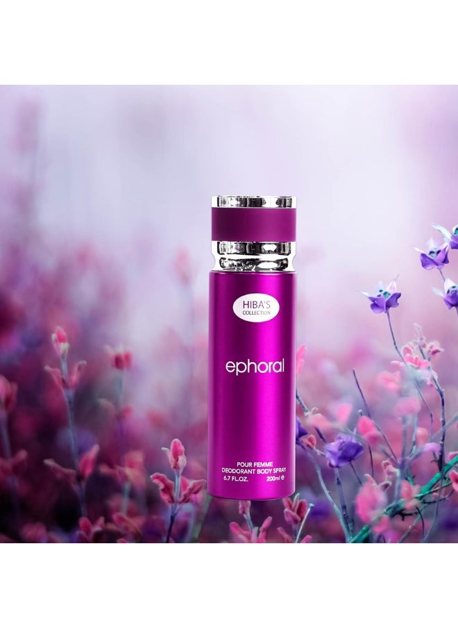 HIBA'S COLLECTION - HIBA'S COLLECTION Ephoral Pour Femme Deodorant Body Spray for Women - 6.7 Fl. Oz. (200ml) | Elegant & Feminine Fragrance | Long-Lasting Freshness & Odor Protection - Image 1