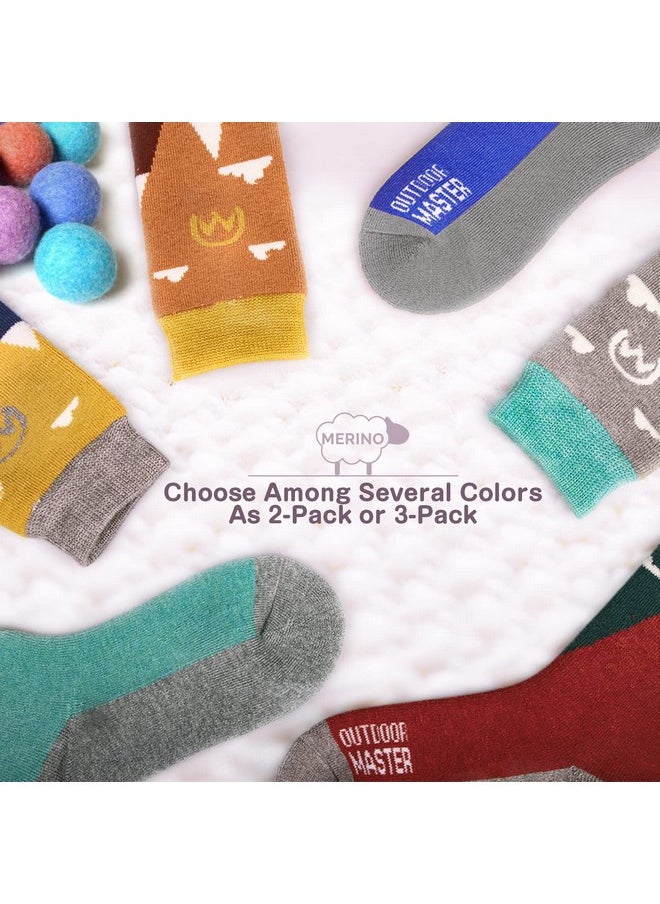 OutdoorMaster Kids Ski Socks - Merino Wool Blend, Over The Calf Design (S, Dust Gray, Blue Mountains, Woodland Green - 3)  - Image 4