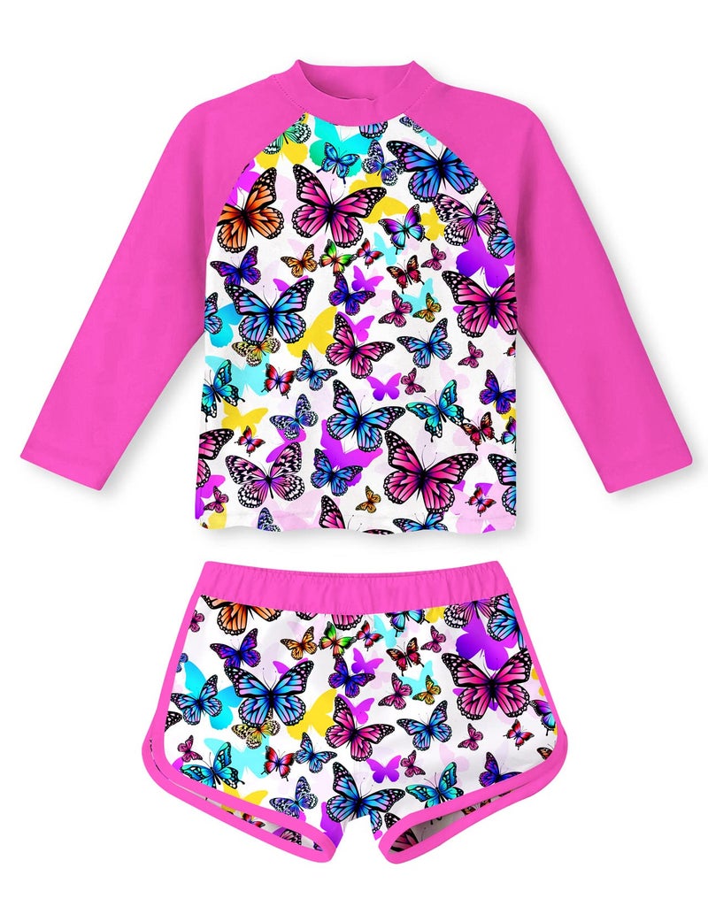 TUONROAD Girls Rash Guard 2Piece Swimsuit Set Teens 5 6 Yrs Old Butterflies Printed O Neck Long Sleeve Bikini with UPF 50 Sun Protection for Pool Party - Image 2