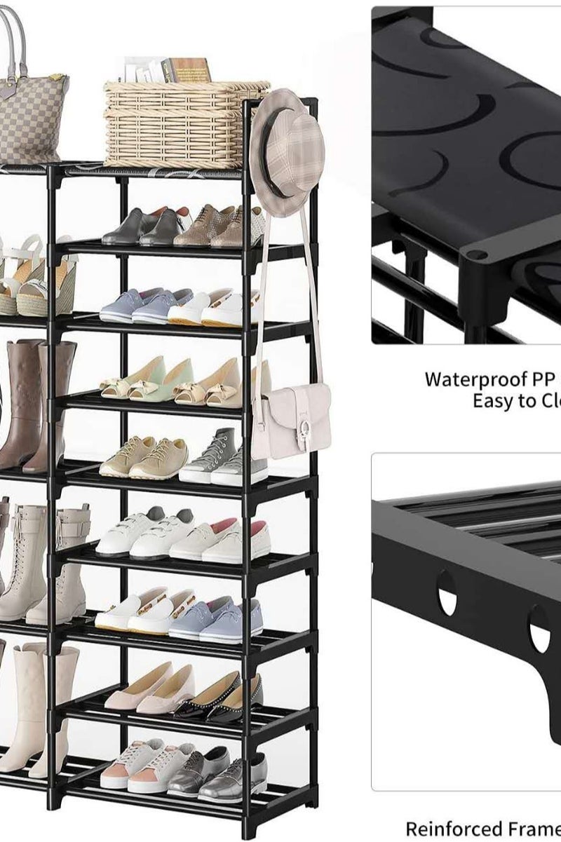 Generic [High Shoe Rack Storage Rack] Large Capacity 9-Story High Shoe Rack - Freestanding Shoe Storage Rack - Two Rows of Multi-Function with Hooks, Black - Image 4