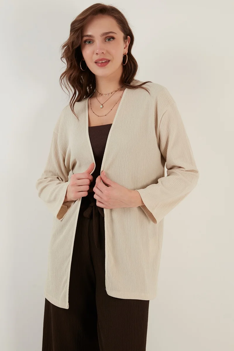 ليلا Crinkle Fabric Comfortable Cut Cardigan Women's Cardigan 5864982