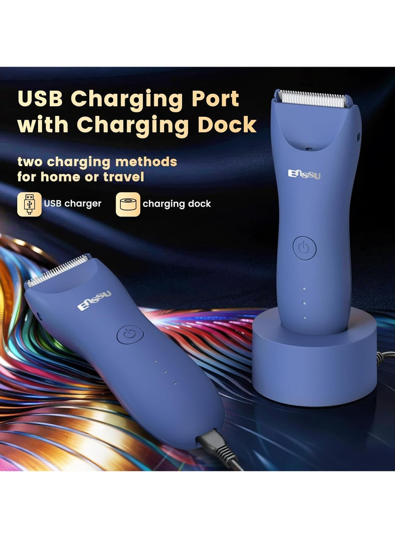 ENSSU Waterproof Hair Clipper Body Trimmer for Man, Electric Manscape Groin Trimmer for Chest, Beard, and Pubic Hair with Recharge Dock & Skin-Safe Ceramic Blade - Image 5