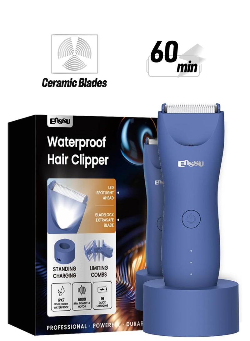 ENSSU Waterproof Hair Clipper Body Trimmer for Man, Electric Manscape Groin Trimmer for Chest, Beard, and Pubic Hair with Recharge Dock & Skin-Safe Ceramic Blade - Image 1