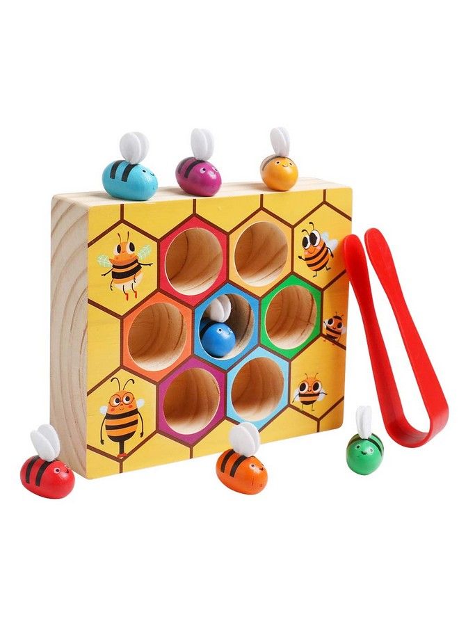 kizh Fine Motor Toys Clamp Bee To Hive Matching Game Toddler Learning Toys Montessori Wooden Lovely Bee Hive Toys Color Sorting For Baby Early Educational Game Toy For 3 4 5 Years Old Kids - Image 2