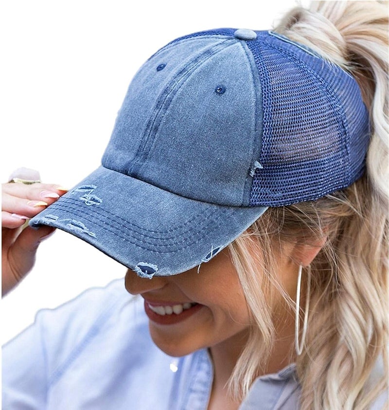 ProMindFun Womens Pony Hat High Ponytail Baseball Cap Girls Messy Bun Caps Camouflage Trucker Bad Hair Day Adjustable Dad Hat - Image 1