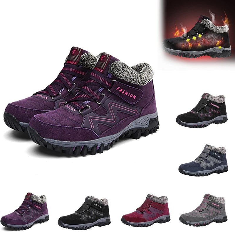 woobles Fleekcomfy Snowy Villi Leather Ankle Boots, Women Men Winter Thermal Velcro High Top Outdoor Walking Shoes, Non-Slip Lightweight Trekking Hiking Sneakers - Image 1