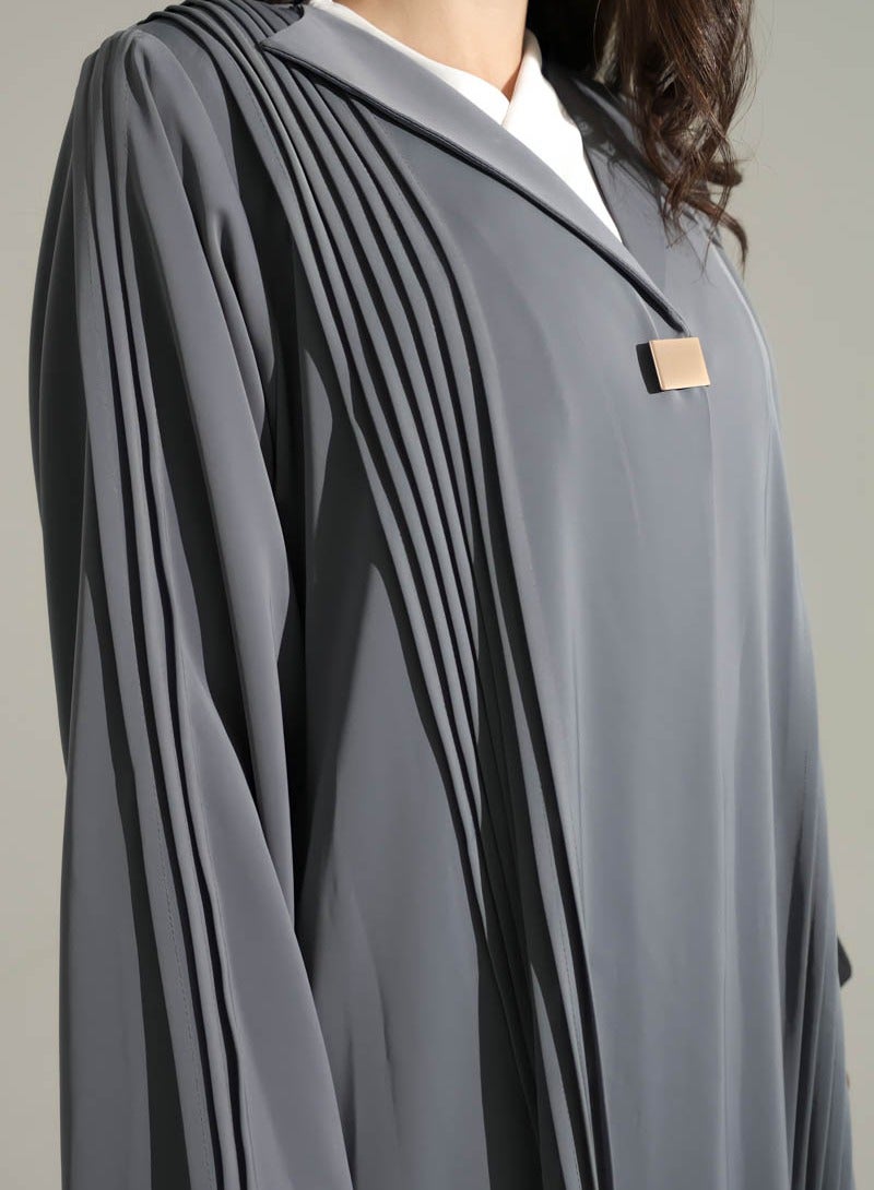 Aara Grey Abaya with Pleated in front - Image 2