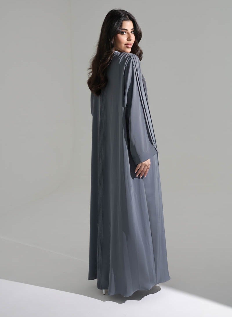 Aara Grey Abaya with Pleated in front - Image 3