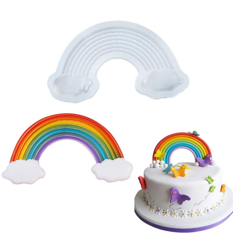 Large Size Rainbow Cake Fondant Mold Rainbow with 2 Clouds Silicone Mold for Chocolate Gum Paste Sugar Craft Cake Topper Decoration Polymer Clay Epoxy Resin Baby Shower Party Supplies
