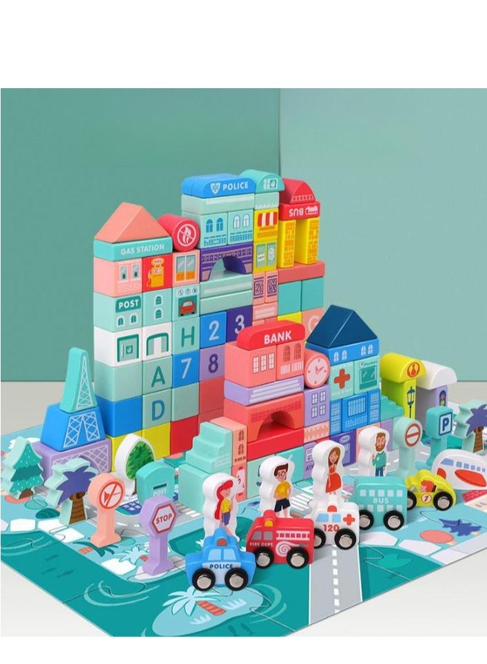 Loquat Wooden Building Blocks Toys Set , 108pcs Macaron Color City Construction Stacking Toys Preschool Educational Toys - Image 2