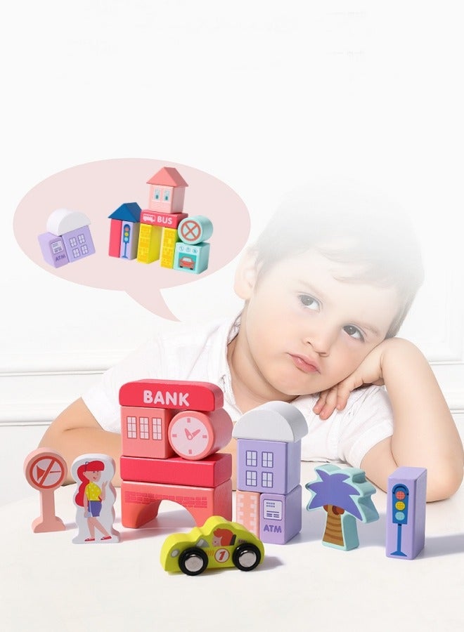 Loquat Wooden Building Blocks Toys Set , 108pcs Macaron Color City Construction Stacking Toys Preschool Educational Toys - Image 5
