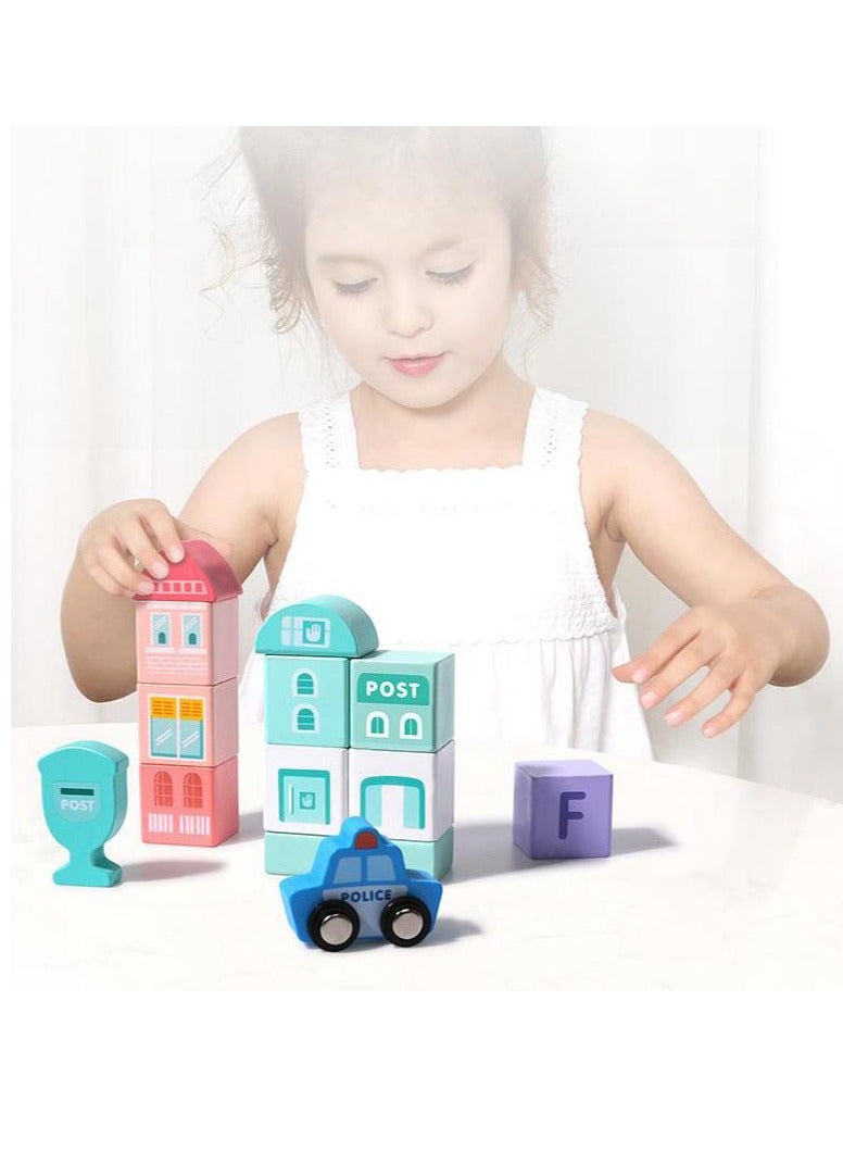 Loquat Wooden Building Blocks Toys Set , 108pcs Macaron Color City Construction Stacking Toys Preschool Educational Toys - Image 4