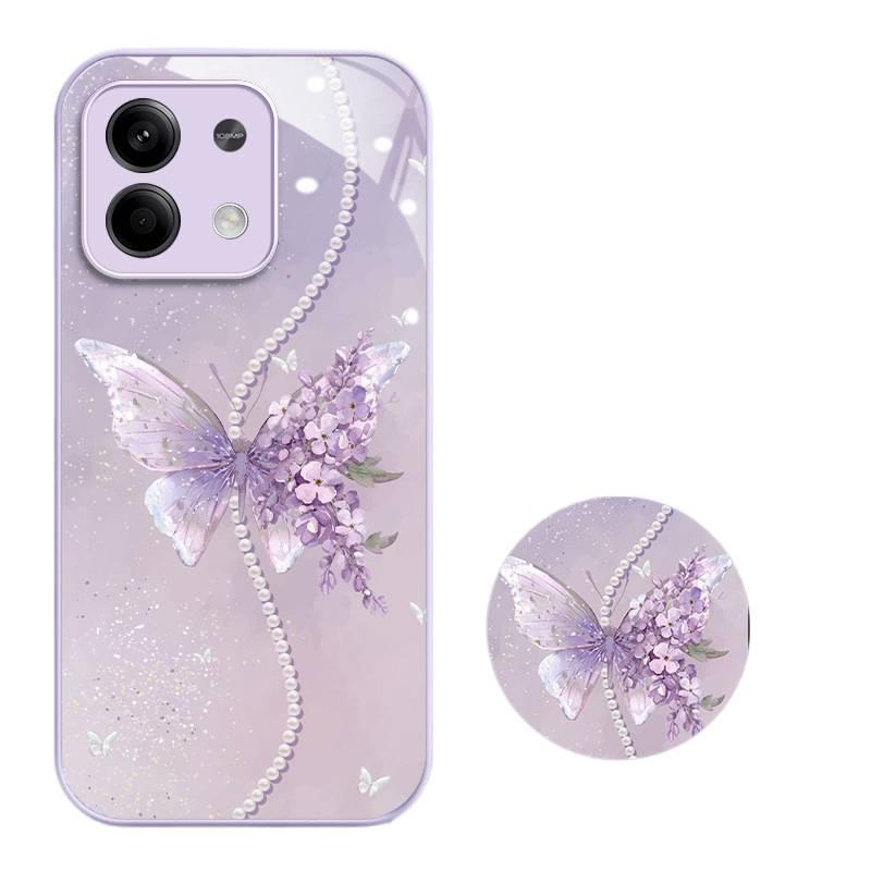 MS غطاء واقي، Butterfly، نقشة فراشة, قبضة مضادة للانزلاق، Glass، لـ Redmi Note 13 مضاد للانزلاق باللون الأحمر - Image 2