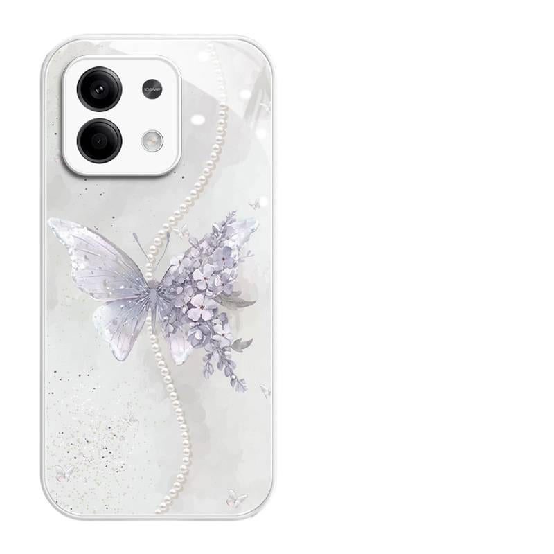 MS غطاء واقي، Butterfly، نقشة فراشة, قبضة مضادة للانزلاق، Glass، لـ Redmi Note 13 مضاد للانزلاق باللون الأحمر - Image 1