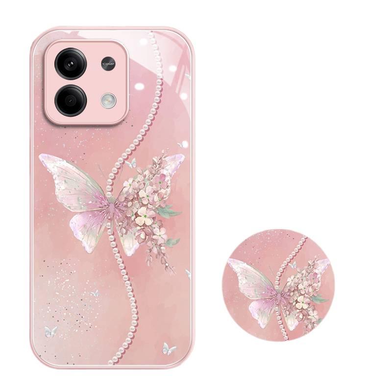 MS غطاء واقي، Butterfly، نقشة فراشة, قبضة مضادة للانزلاق، Glass، لـ Redmi Note 13 مضاد للانزلاق باللون الأحمر - Image 3